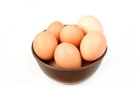eggs in a ceramic bowlの写真素材