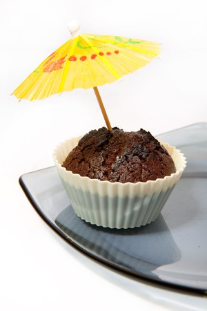Fresh Chocolate Muffin on a plate の写真素材