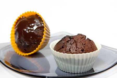 Chocolate Muffins on a plate の写真素材