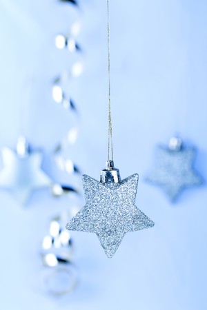 Gift card with blue christmas starsの写真素材