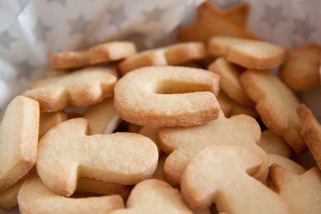 Fresh Homemade cookies like a horseshoe and mushroomsの写真素材