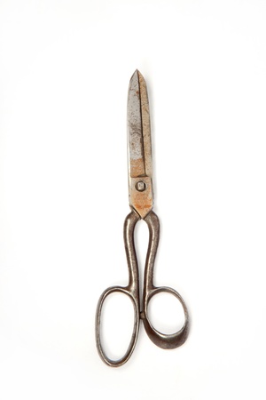 Old scissors isolated on a white backgroundの写真素材