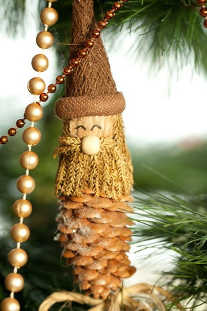 Christmas gnome on the christmas treeの写真素材