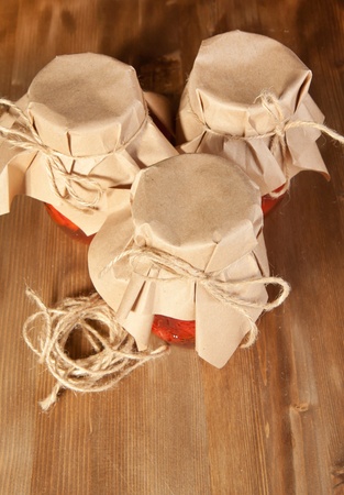 Three jar with snack from red paprikaの写真素材