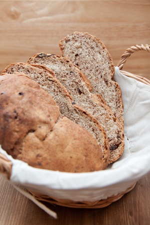 Fresh cooking sliced bread in the basketの写真素材