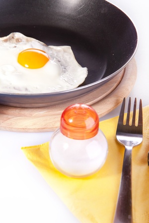 Fried egg in a frying panの写真素材