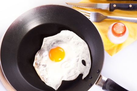 Fried egg in a frying panの写真素材