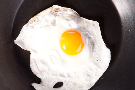 Fried egg in a frying panの写真素材
