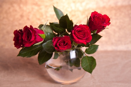 bunch of red roses in vaseの写真素材