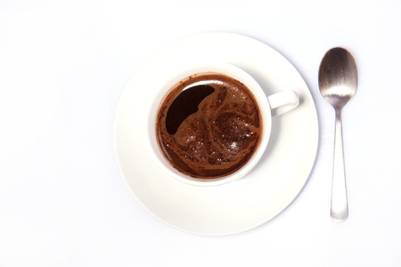 White cup of black coffee over whiteの写真素材