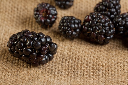 Close-up of Blackberries on sackclothの写真素材