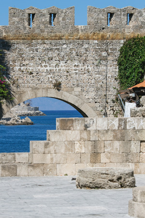 Fortification of old town Rhodes in sunny day, Rhodes, Greeceの写真素材