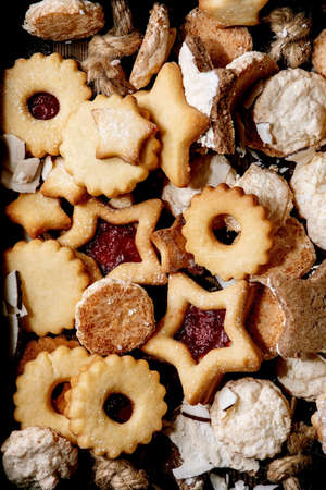 Homemade shortbread biscuits cookies collection different shapes, include traditional Linz biscuits...