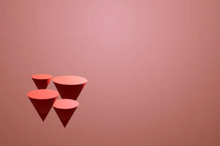 Abstract scene with geometrical cones podiums hanging in space over pink background. Abstract background. Scene to show any products for advertising. 3d renderの写真素材