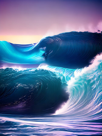 Realistic big wave background with pastel tones high contrast and abstract flat design made of plastic. Generative AI Generatedの素材