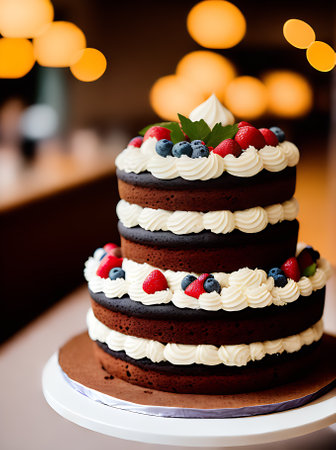 Realistic cake in cozy restaurant high detail warm lighting neutral colors create a relaxing atmosphere without anyone around. Generative AI Generatedの素材