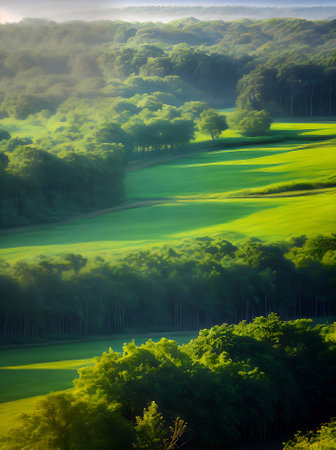 Mystical field and jungle scenes depicted in a watercolour style using a neutral color palette. Generative AI Generatedの素材