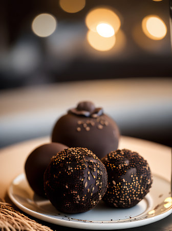 This restaurant has a cozy atmosphere with warm lighting and highly detailed decor. The neutral color palette is perfect for a realistic truffle experience. Generative AI Generatedの素材