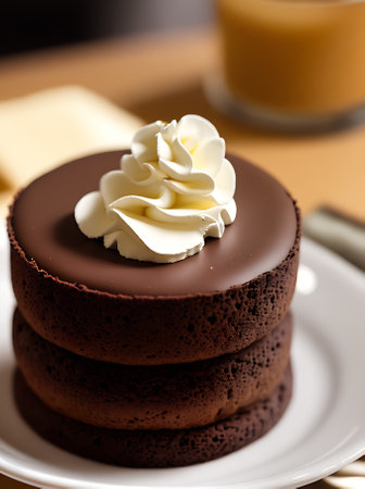 Realistic dessert with warm lighting and high detail in a cozy restaurant with neutral colors extreme closeup and no people. Generative AI Generatedの素材