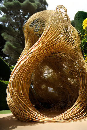 Golden wide swirl with flowerlike waves varying light and shadows pastel hues and voluminous appearance for a smooth finish. Generative AI Generatedの素材