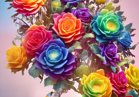 3D flower pattern on stem neutral colors shadows create depth in abstract background. Generative AI Generatedの素材