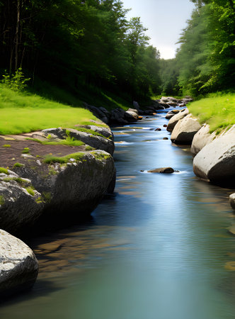 River footpath flat- emboldened by Pantone colors immerse yourself in natures vibrant hues as you wander along the tranquil waters. Generative AI Generatedの素材