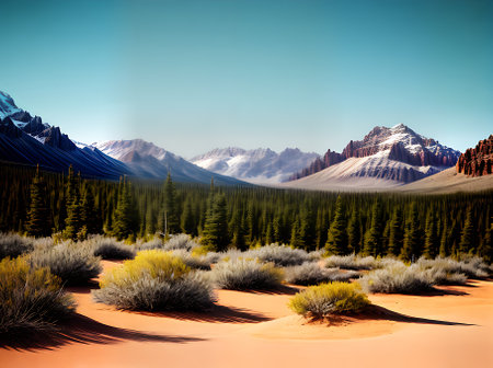 Deserts coniferous essence painted in vintage watercolour hues capturing a serene and timeless palette. Generative AI Generatedの素材