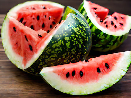 Realistic watermelon: neutral palette warm lighting detailed cozy atmosphere restaurant with no one medium shot. Generative AI Generatedの素材