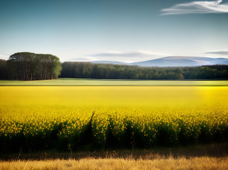 Field spring drawing neutral colors combine to create a picturesque scene that captivates the senses. Generative AI Generatedの素材