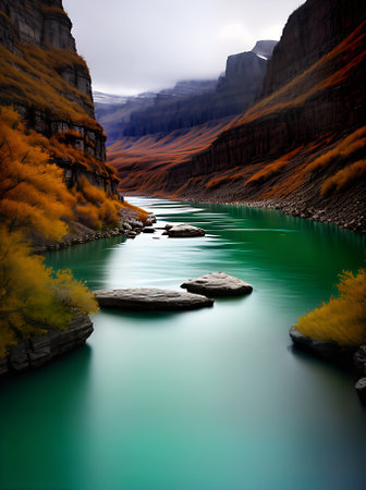 River and spring inspire the papercut style with a duotone color palette. Generative AI Generatedの素材