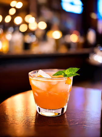 Realistic cocktail neutral colors warm lighting highly detailed cozy atmosphere restaurant no one long shot. Generative AI Generatedの素材