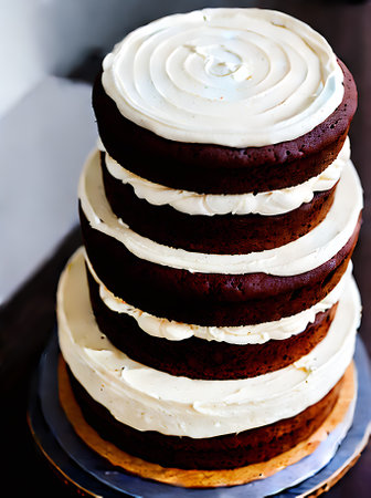 Realistic cake in neutral hues warm lighting detailed cozy atmosphere a closeup view of a restaurant devoid of people. Generative AI Generatedの素材