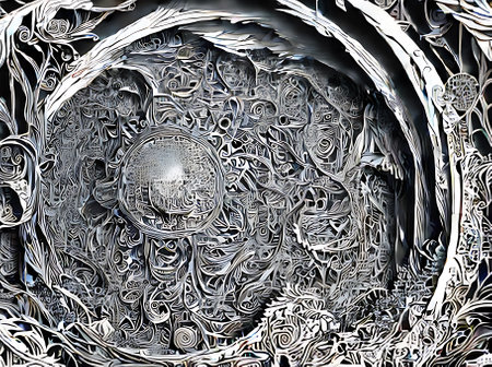 Abstract hightech futuristic steampunk boards and chips on a beautiful 3D background with a duotone color palette. Generative AI Generatedの素材