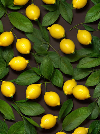 Floral backdrop adorned with lemons and leaves lifelike display with twotone hues. Generative AI Generatedの素材