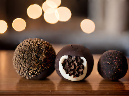 Realistic trufflethemed restaurant with warm lighting neutral colors highlydetailed cozy atmosphere and an empty extreme long shot. Generative AI Generatedの素材