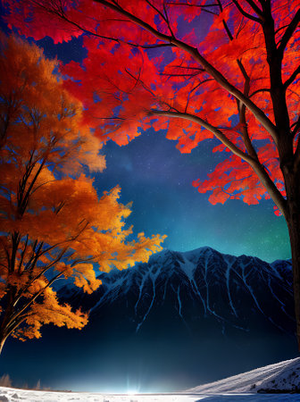 Fall Landscape winter text space volumetric pastel colors Generative AI Generatedの素材