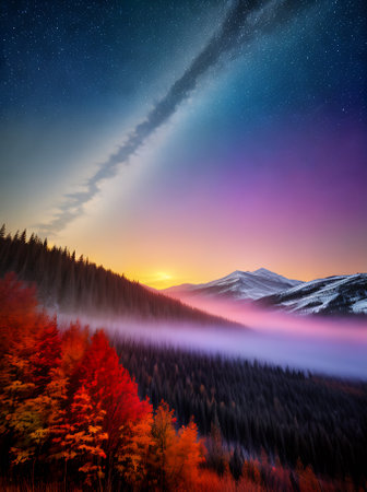 Fall Landscape winter text space volumetric pastel colors Generative AI Generatedの素材
