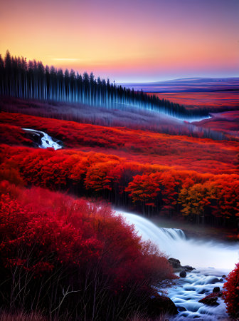 Fall Landscape winter text space volumetric pastel colors Generative AI Generatedの素材