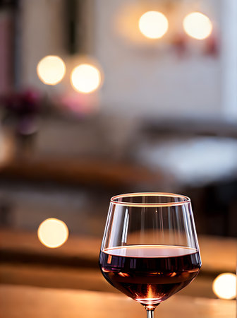 Realistic rose wine soothing colors warm lighting intricate details cozy ambiance inviting restaurant with closeup view and no customers. Generative AI Generatedの素材