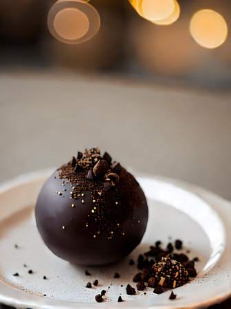 Realistic truffle with cozy ambiance warm lighting and detailed decor. Neutral color palette sets a calm inviting atmosphere in this restaurant. No people shown wideangle view. Generative AI Generatedの素材