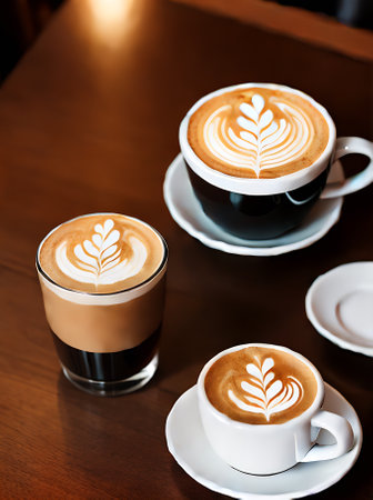 Realistic coffee neutral palette warm lighting detailed cozy atmosphere restaurant no one closeup. Generative AI Generatedの素材