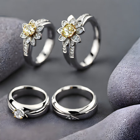 Realistic detailed wedding rings and flowers with sharp focus high quality HDR and UHD in KK resolution. Generative AI Generatedの素材