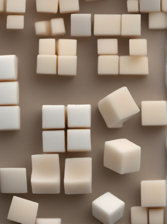 Realistic sugar cubes cozy atmosphere with warm lighting and a neutral color palette in a highly detailed restaurant scene featuring a long shot with no people. Generative AI Generatedの素材