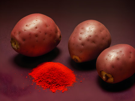 Realistic red potatoes against a black background captured in a long shot with sharp focus. Generative AI Generatedの素材