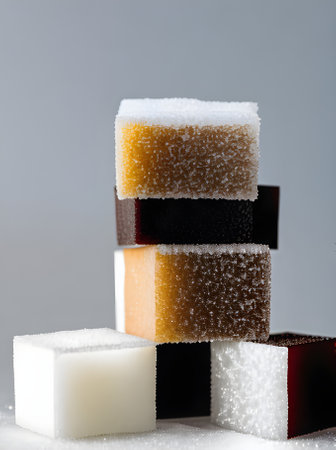 Realistic sugar cubes on black backdrop captured from a firstperson perspective with clear focus. Generative AI Generatedの素材