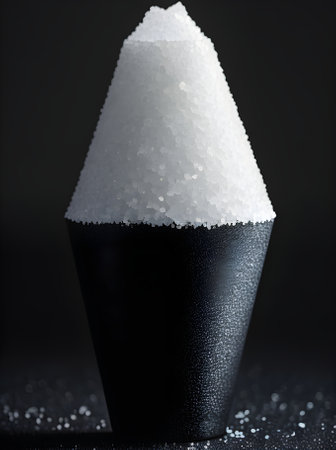 Realistic grains of salt black background POV sharp focus a captivating description without numbers quotes or brackets in characters. Generative AI Generatedの素材