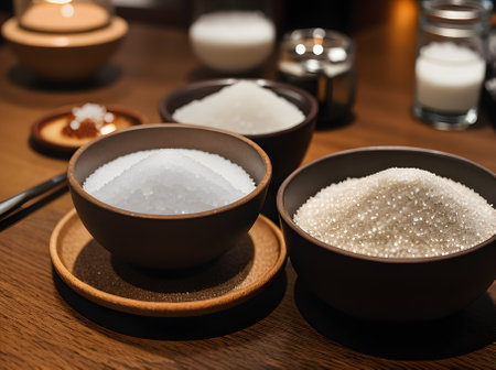 Realistic grains of salt neutral palette warm lighting highly detailed cozy atmosphere restaurant featuring a long shot with nobody present. Generative AI Generatedの素材