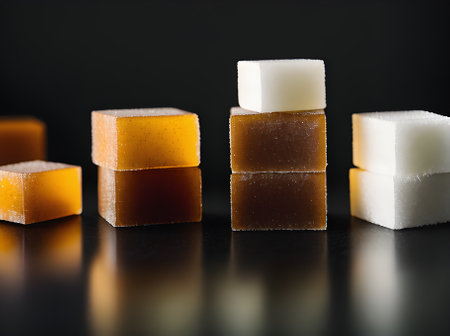 Realistic sugar cubes on a black background extreme long shot with sharp focus. Generative AI Generatedの素材