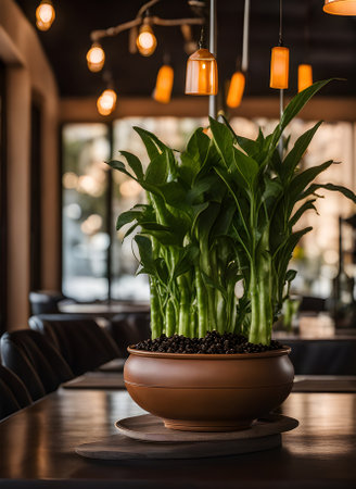 Realistic pepper neutral colors warm lighting highly detailed cozy atmosphere an empty restaurant captured in an extreme long shot. Generative AI Generatedの素材