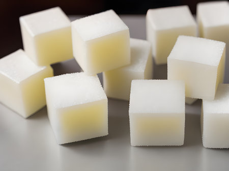 Realistic sugar cubes neutral colors warm lighting highly detailed cozy atmosphere restaurant no people closeup. Generative AI Generatedの素材